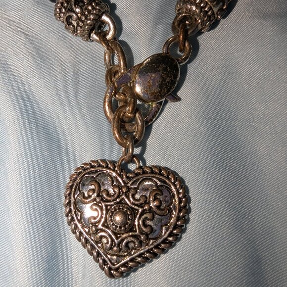 $3 with Bundle ~ Braided Leather Bracelet with Silver Filigree Heart Charm 5079 - Picture 3 of 4